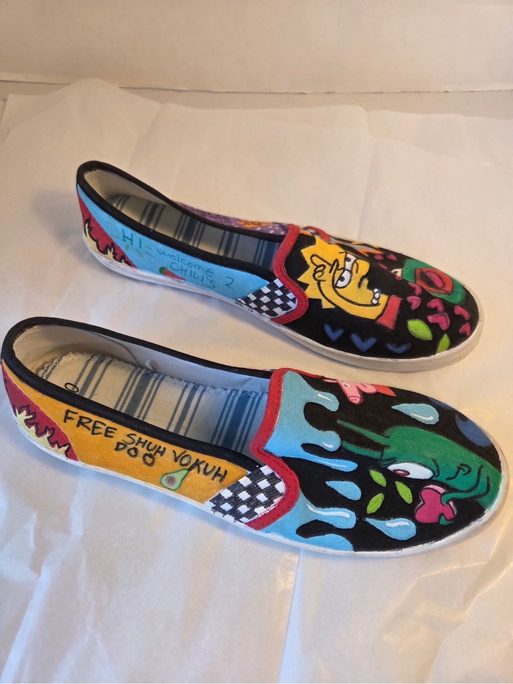 Hand-Painted Viral Meme Slip on Sneakers Mens Womens Size 10